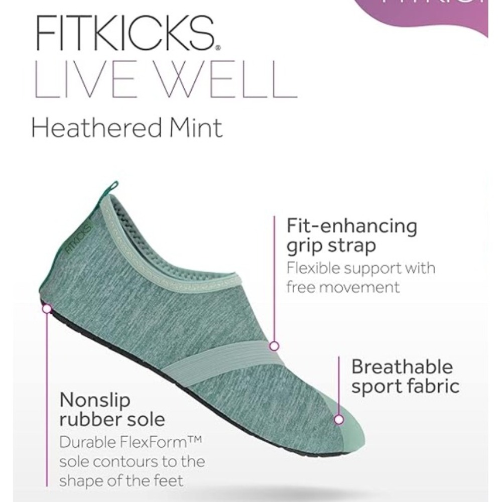 FITKICKS  Heathered Mint Women XL 10 11 Water Yoga Fitness Indoor/Outdoor‎ Shoes